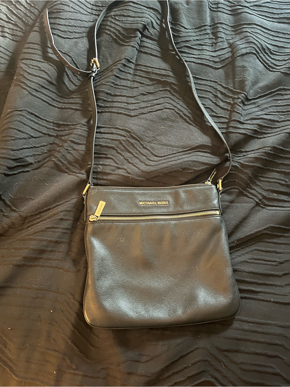 Michael Kors Black Pebble Leather Messenger Crossbody